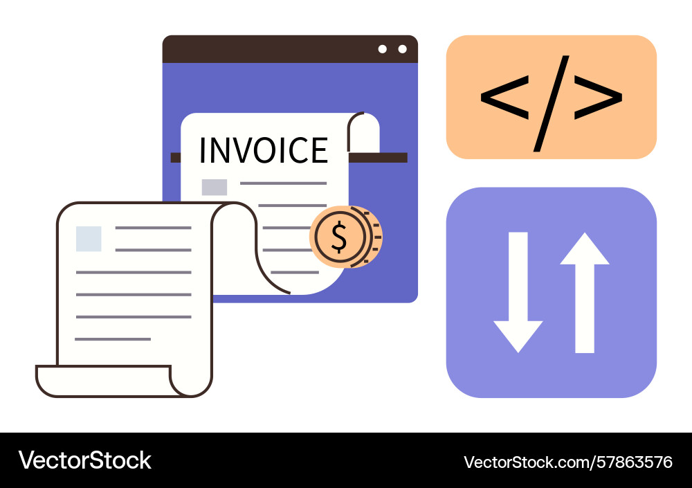 Digital invoice with coding and data transfer Digital invoice with coding and data transfer vector image