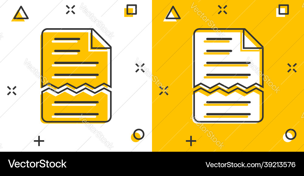 Document error icon in comic style broken report Document error icon in comic style broken report vector image