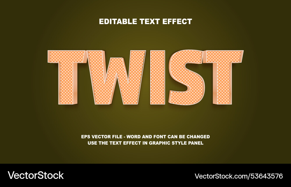 Editable text effect twist 3d template Vector Image