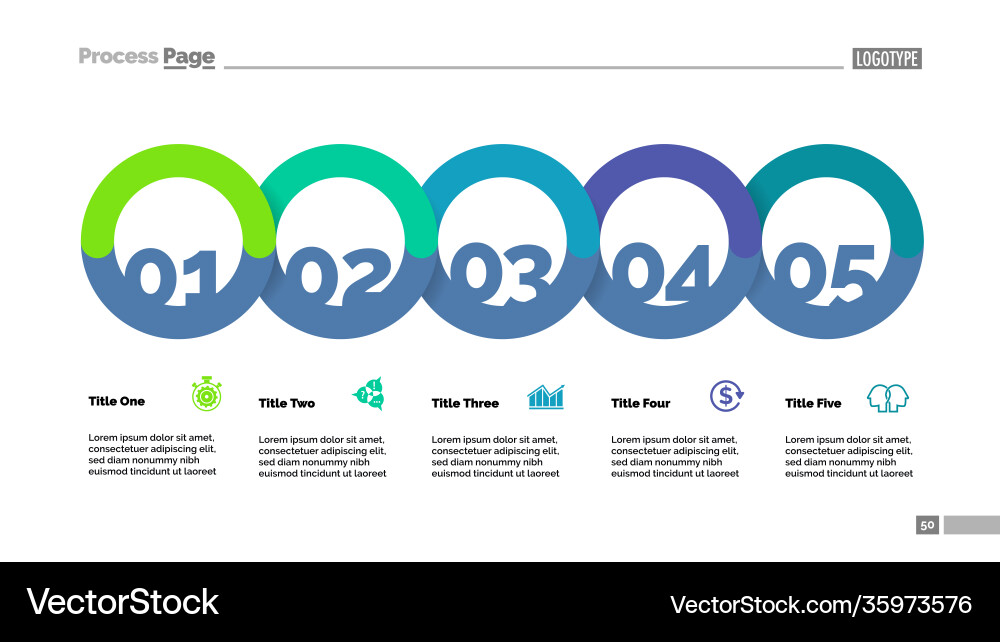 Five circle flowchart with description slide vector image