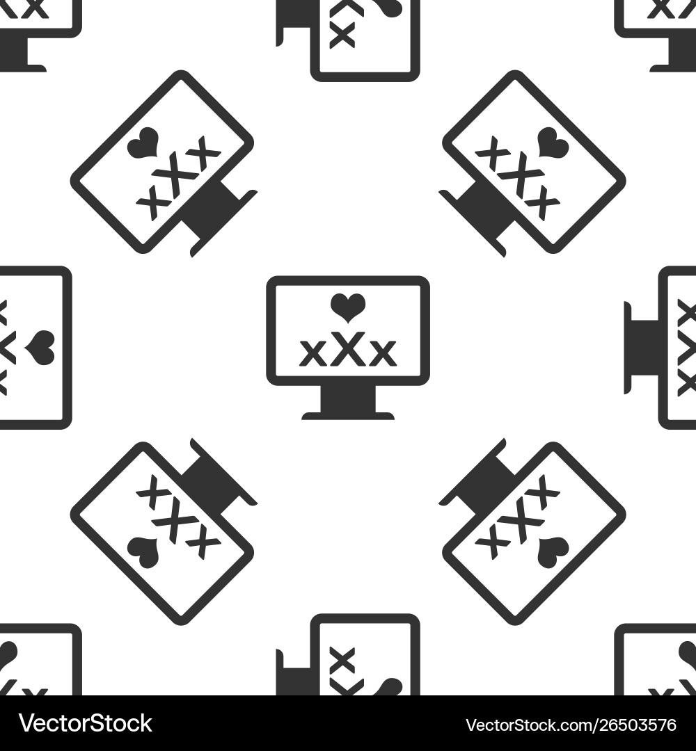Grey computer monitor with 18 plus content heart Grey computer monitor with 18 plus content heart vector image