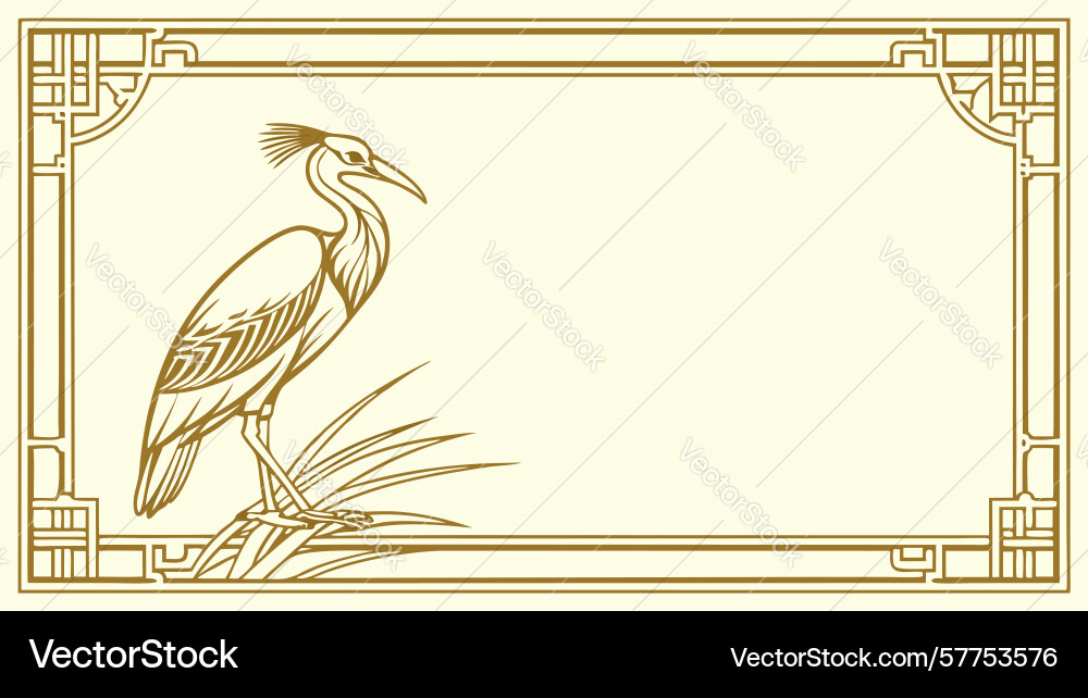 Heron bird with floral frame design generative ai Vector Image