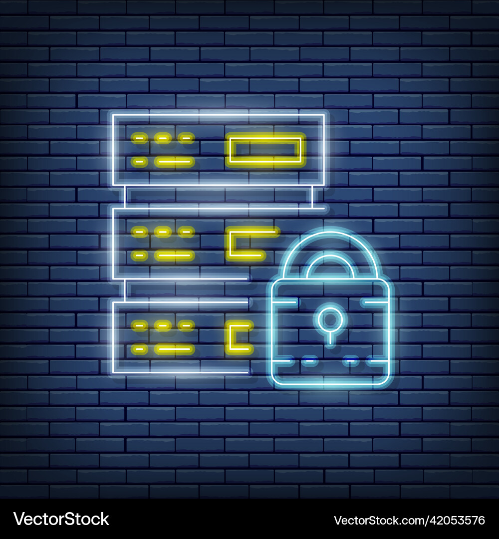 Safe server data center web hosting neon Safe server data center web hosting neon vector image