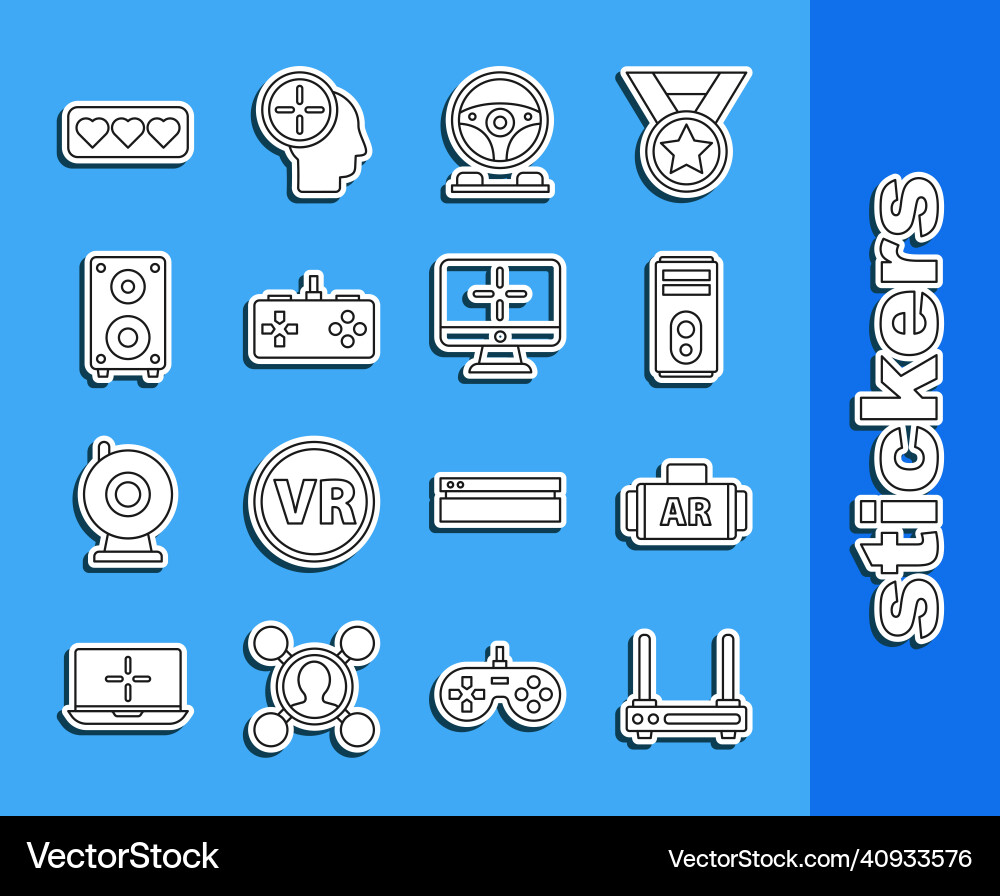 Set line router and wi-fi signal ar augmented Vector Image