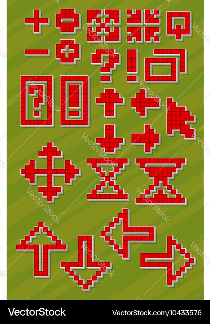 Set of different red pixel font symbols Vector Image