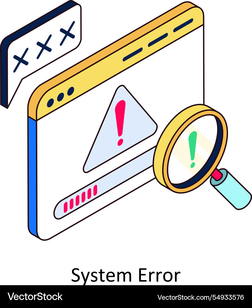 System error isometric colored vector image