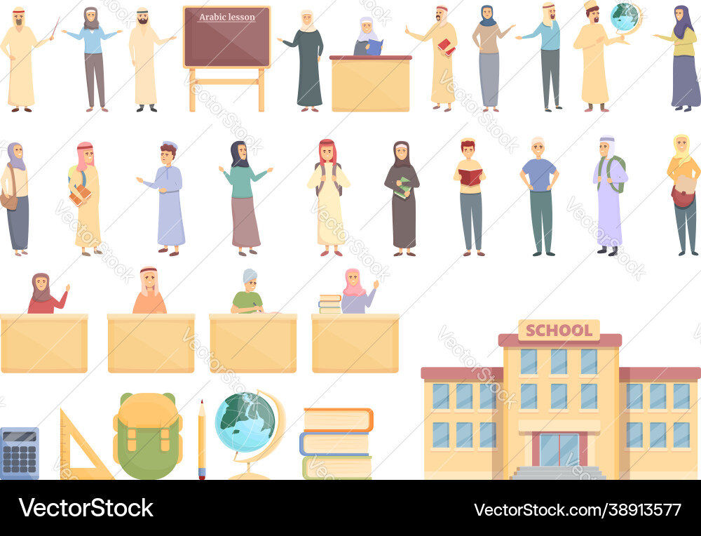 Arabic Education Icons - Children's Learning Vector Image