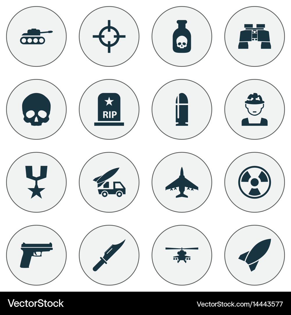 Battle icons set collection of missile military Vector Image