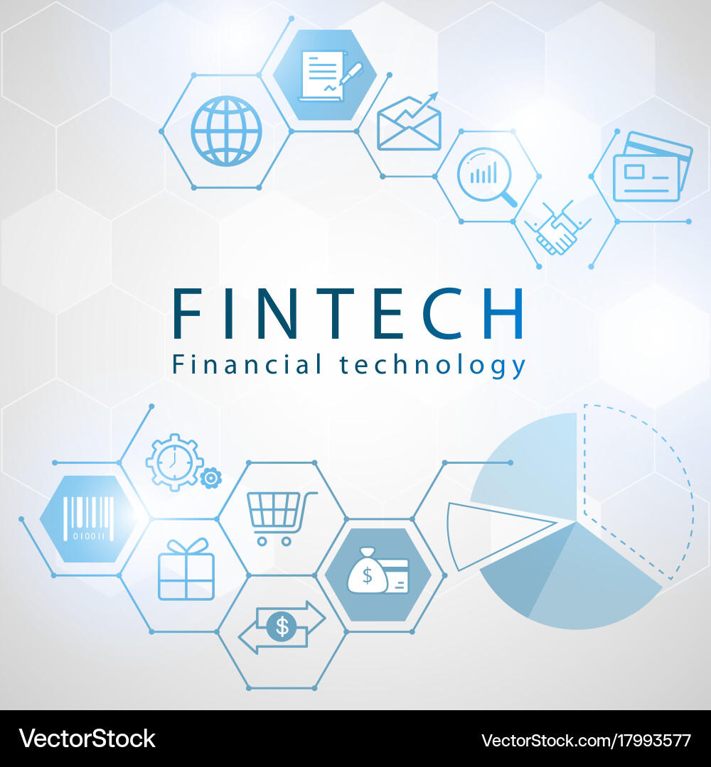 Financial technology icons with hexagon background