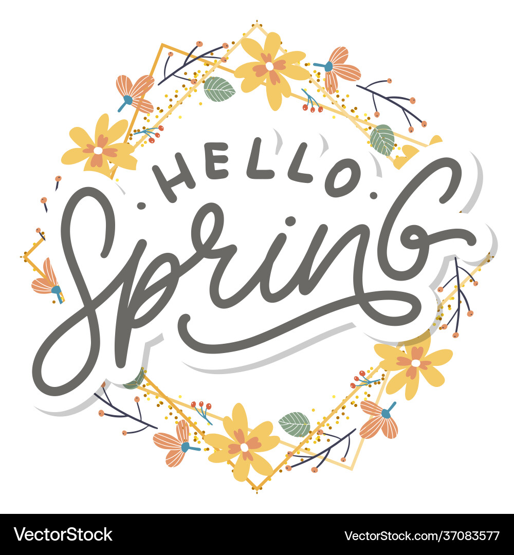 Hello spring flowers text background frame Vector Image