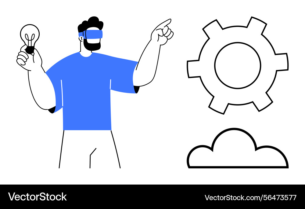 Man using vr glasses with idea symbol and tech Man using vr glasses with idea symbol and tech vector image