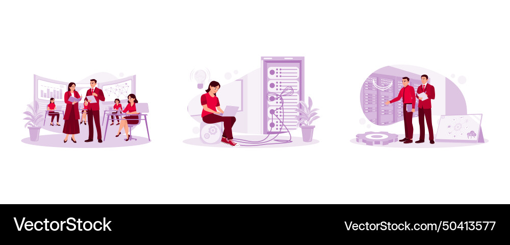 Office space control and monitoring system server vector image
