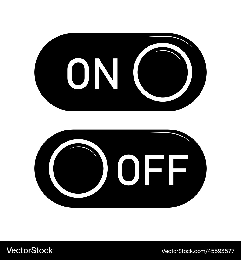 On and off switch buttons black toggle icons On and off switch buttons black toggle icons vector image