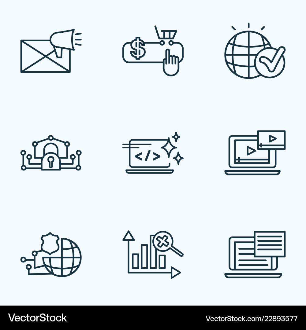 Search icons line style set with text content e Search icons line style set with text content e vector image