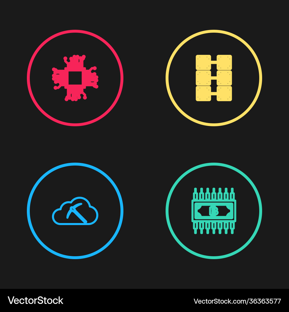 Set line cryptocurrency cloud mining bitcoin Set line cryptocurrency cloud mining bitcoin vector image