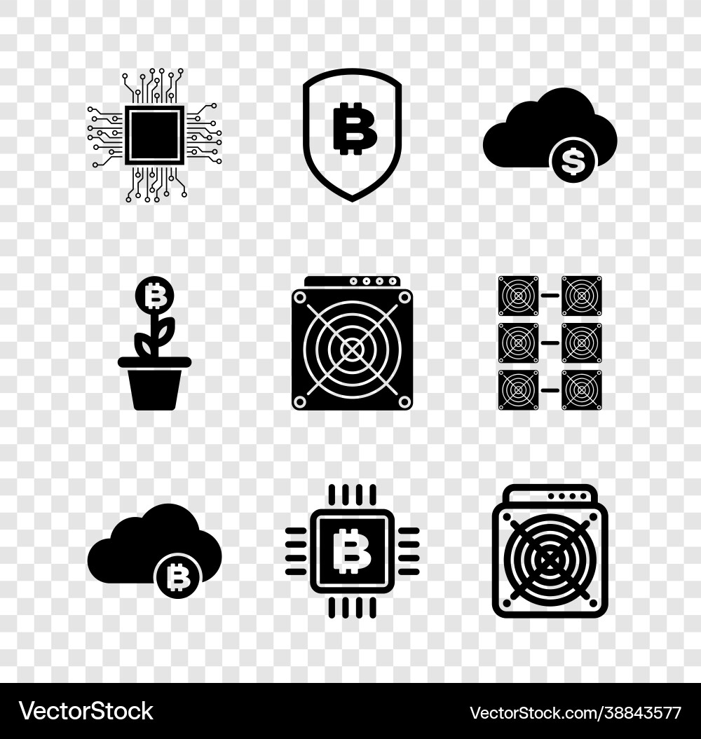 Set processor shield with bitcoin cryptocurrency Set processor shield with bitcoin cryptocurrency Vector Image