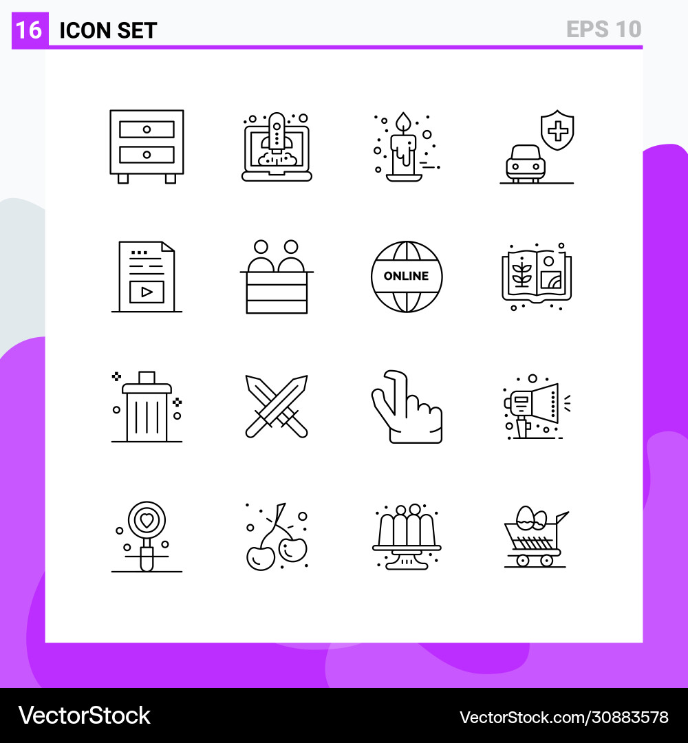 Editable line pack 16 simple outlines file Vector Image