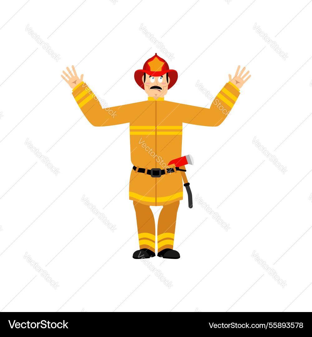 Firefighter confused fireman is perplexed Vector Image