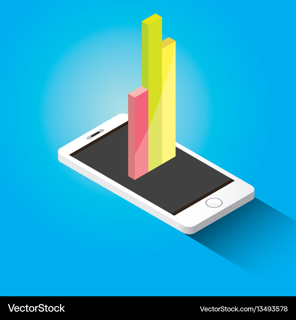 Isometric smartphone with graph and charts Isometric smartphone with graph and charts vector image