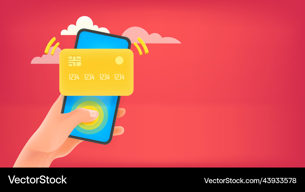 Man using credit card for payment via smartphone Man using credit card for payment via smartphone vector image