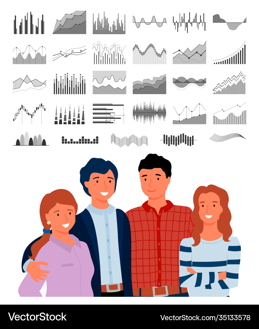 People and statistics in visual form data charts Vector Image