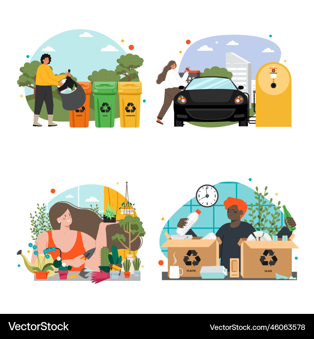 People character sorting garbage flat set People character sorting garbage flat set vector image