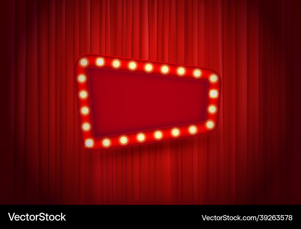Red curtain and empty illuminated frame copy Vector Image