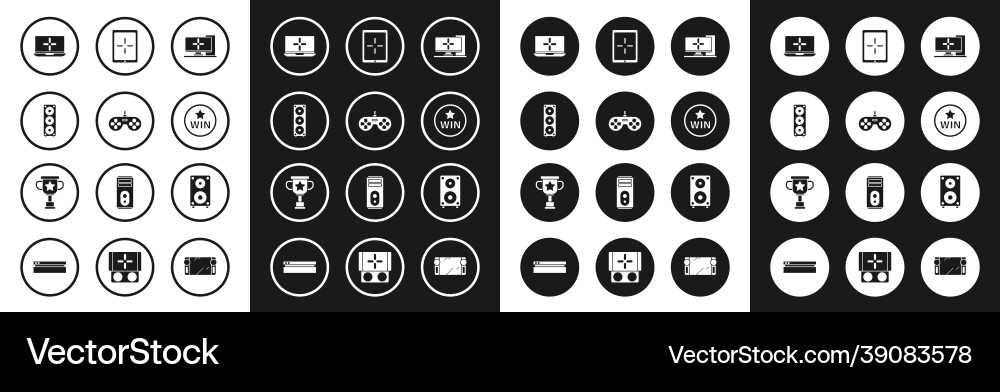 Set computer monitor gamepad stereo speaker Set computer monitor gamepad stereo speaker vector image