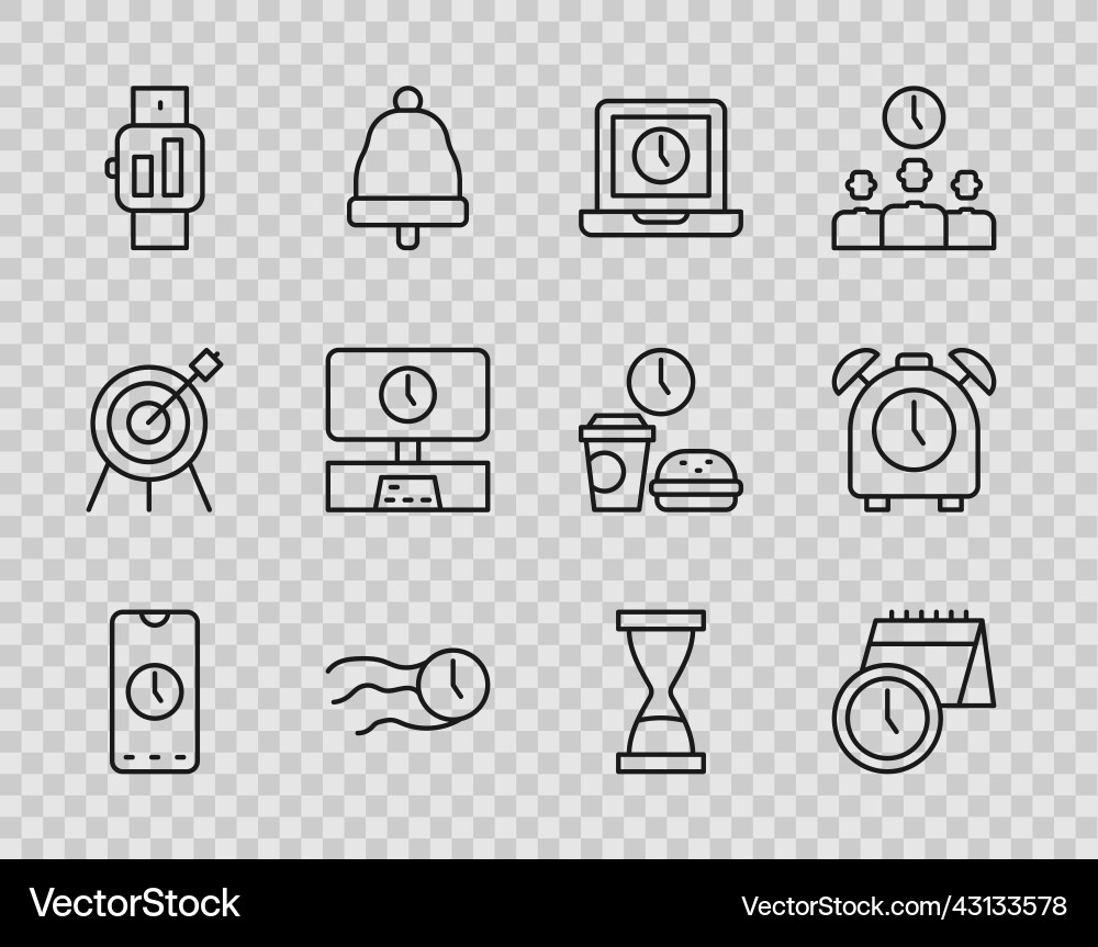 Set line alarm clock app mobile calendar Set line alarm clock app mobile calendar vector image