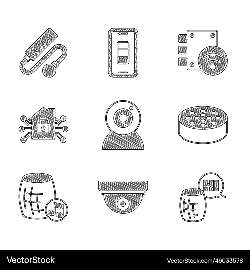 Set web camera motion sensor voice assistant Set web camera motion sensor voice assistant vector image