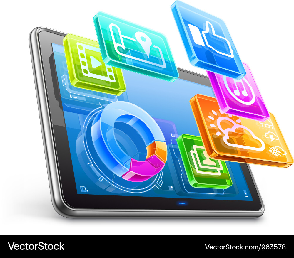 Tablet PC with Application Icons Vector Image