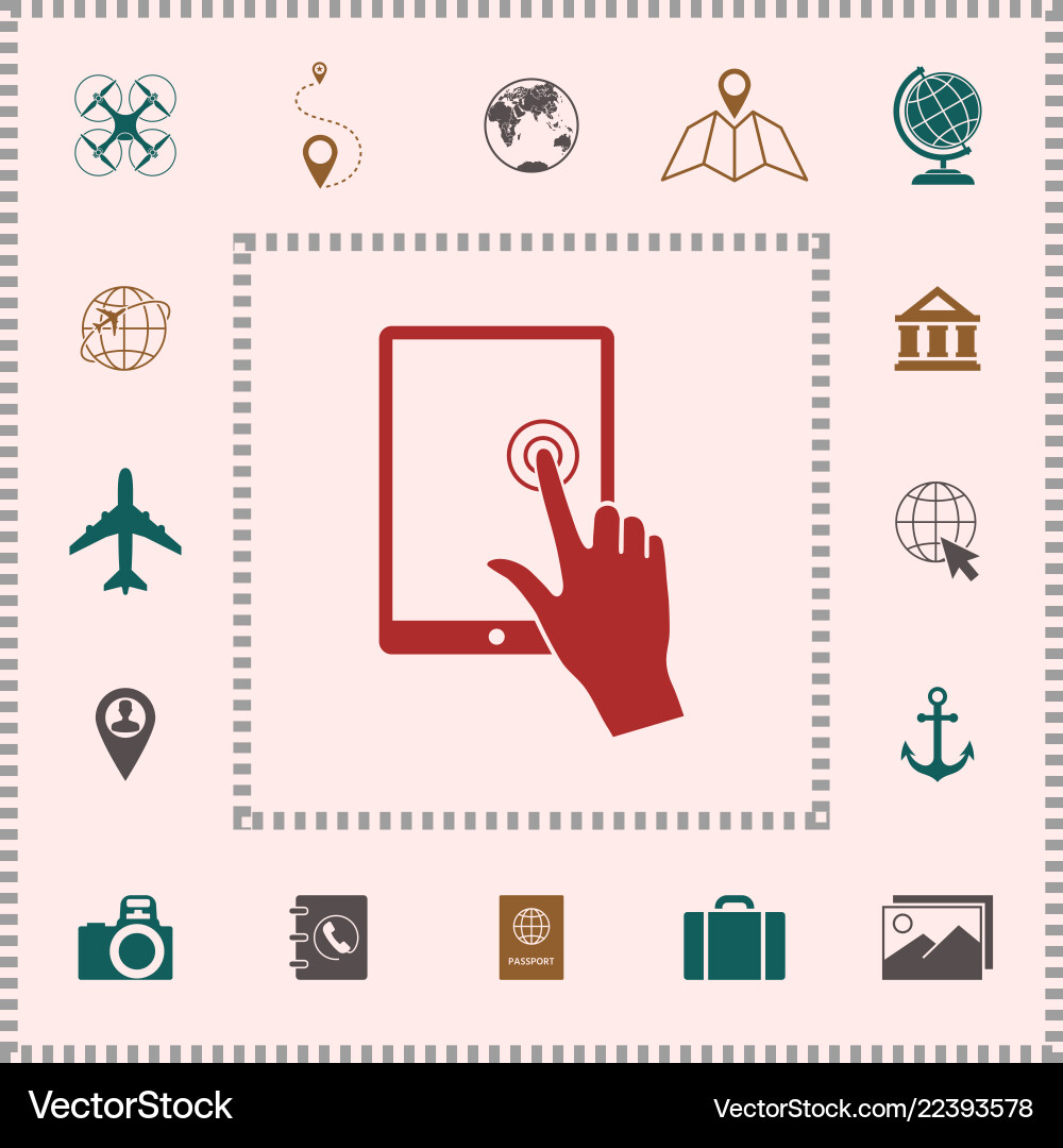 Touch screen tablet with click hand elements vector image