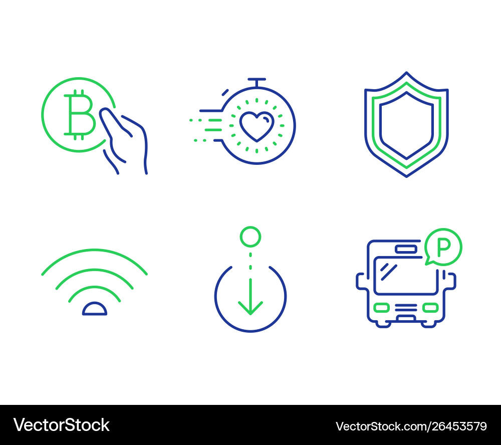 Bitcoin pay scroll down and security icons set Bitcoin pay scroll down and security icons set vector image