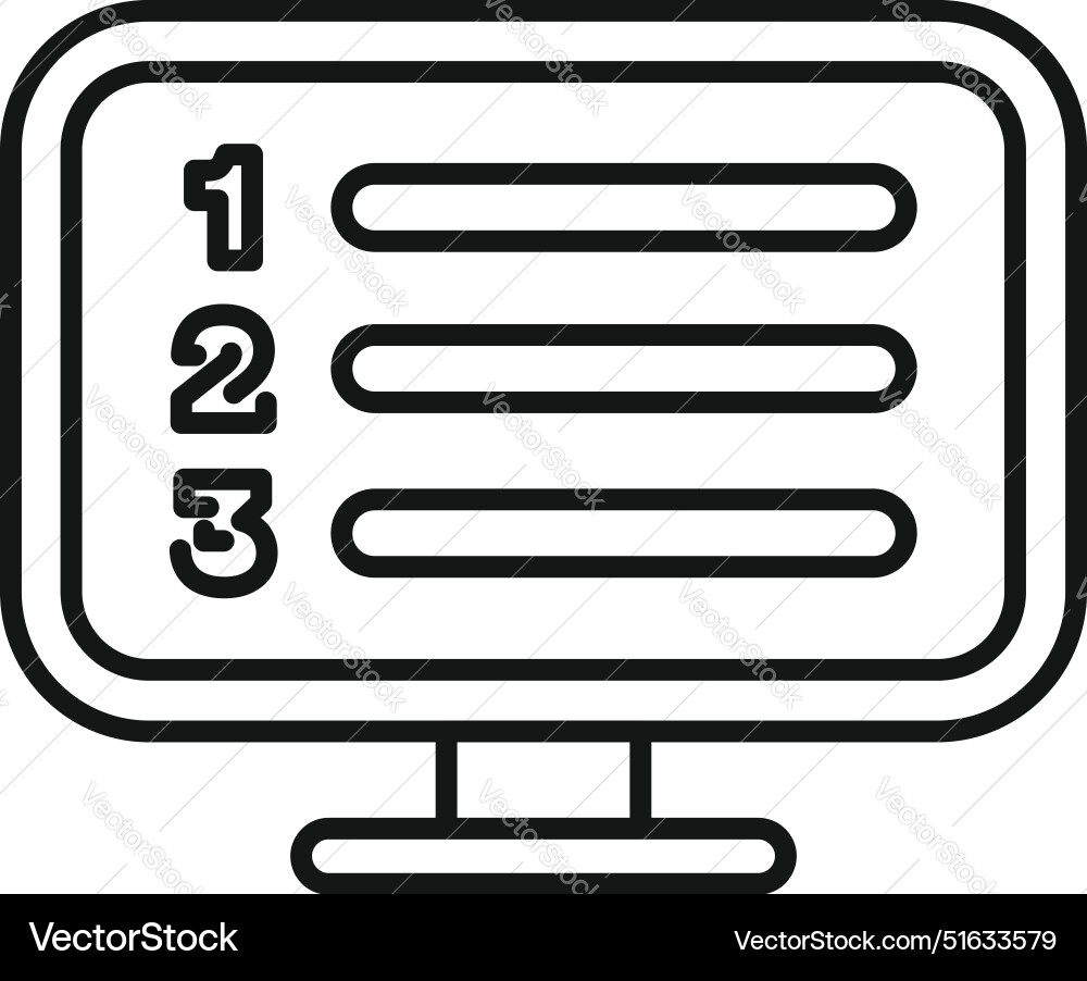 Computer monitor displaying numbered list icon Computer monitor displaying numbered list icon vector image