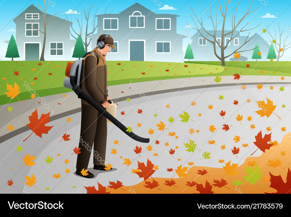 Mann reinigen Blätter in der Herbstsaison mit Mann reinigen Blätter in der Herbstsaison mit vektorbild