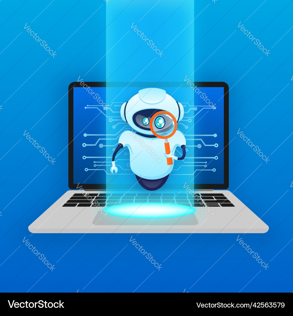 Search bot in cartoon style artificial Search bot in cartoon style artificial vector image