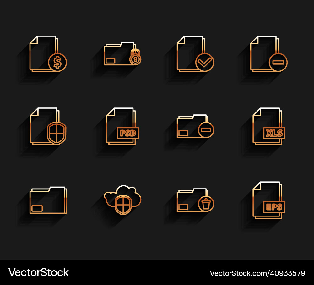 Set line document folder cloud and shield Set line document folder cloud and shield vector image