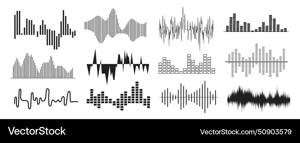 Sound waves mega set in flat graphic design Vector Image