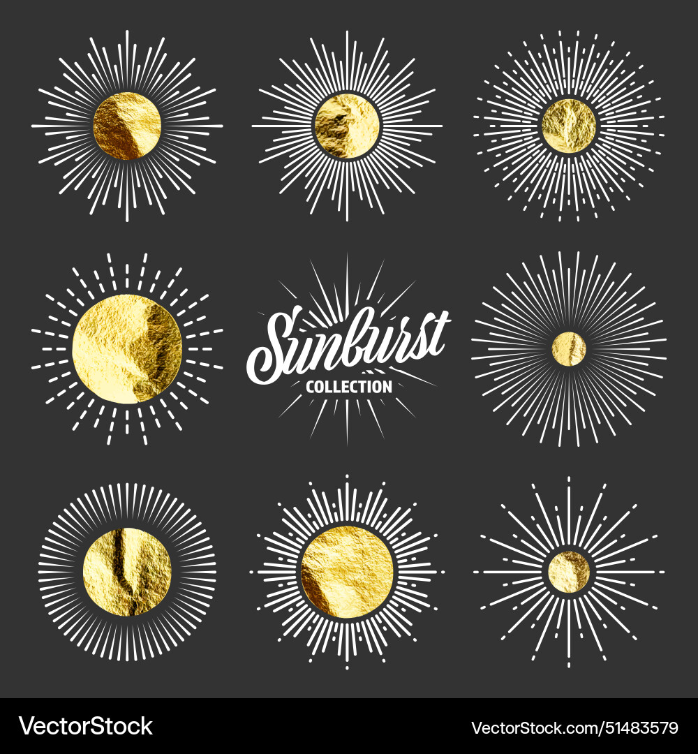 Vintage sunburst sunset beams gold foil shiny Vintage sunburst sunset beams gold foil shiny vector image