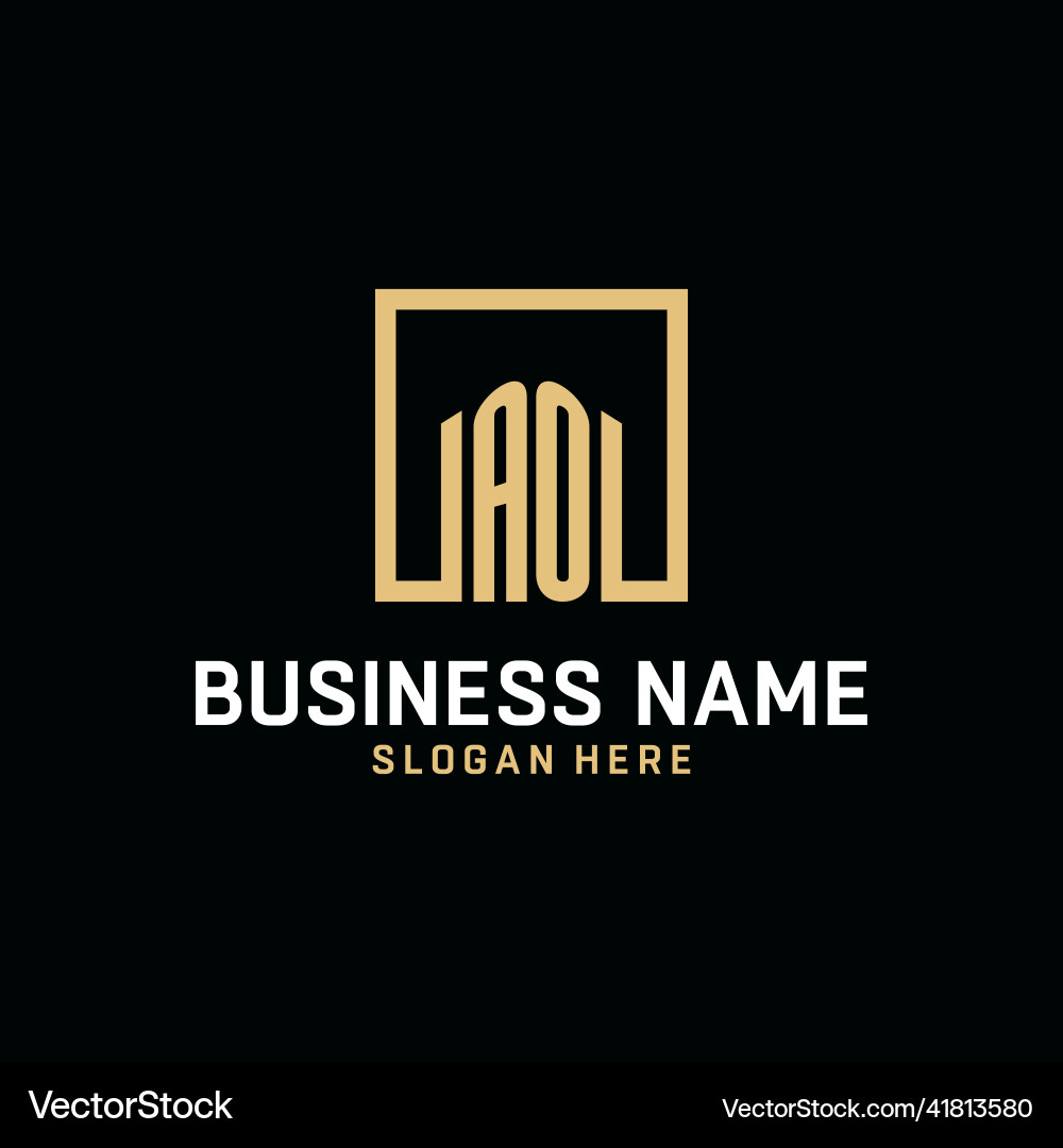 Ao initial monogram logo design with square shape vector image