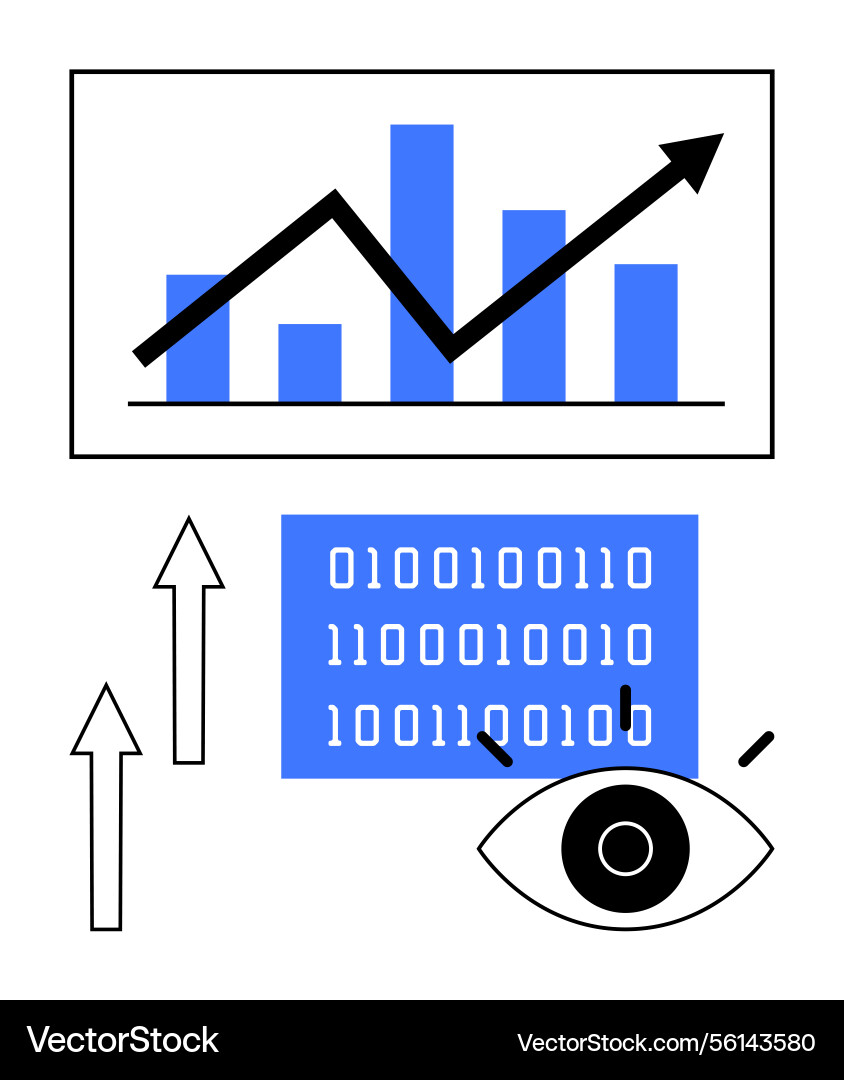 Data analysis with growth chart binary code Data analysis with growth chart binary code vector image