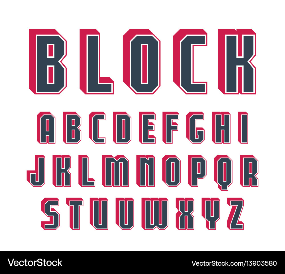 Decorative sanserif font with effect of volume vector image