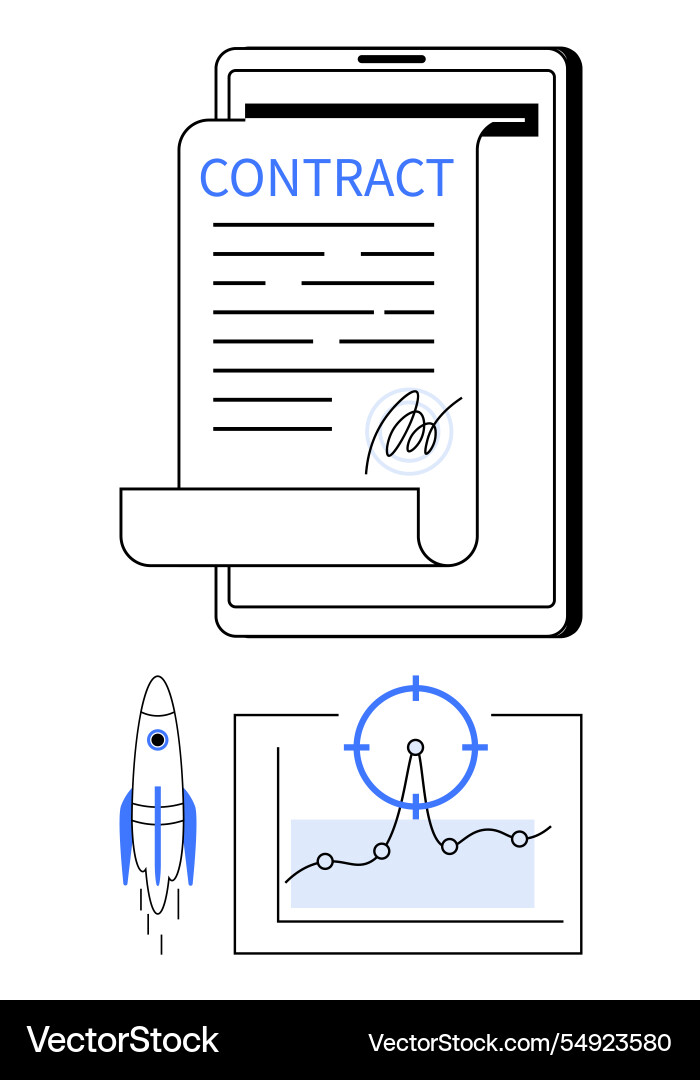 Digital contract signing with rocket launch Digital contract signing with rocket launch vector image