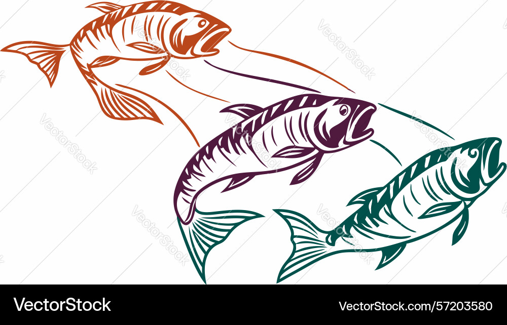 Dynamic fish leaping with colorful abstract vector image