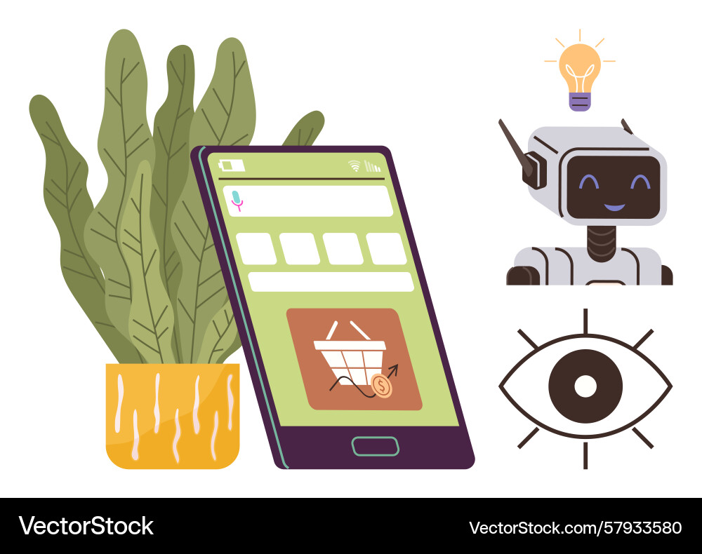 E-commerce app on smartphone with robot assistant E-commerce app on smartphone with robot assistant vector image