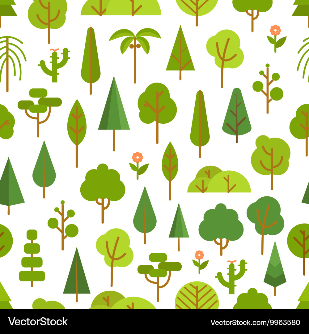 Line Art Tree Collection - Seamless Pattern Vector Image