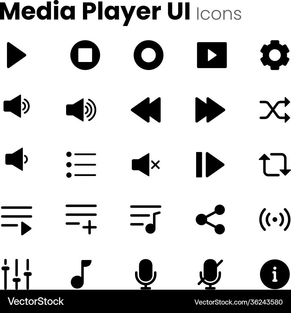 Media player ui icon set vector image