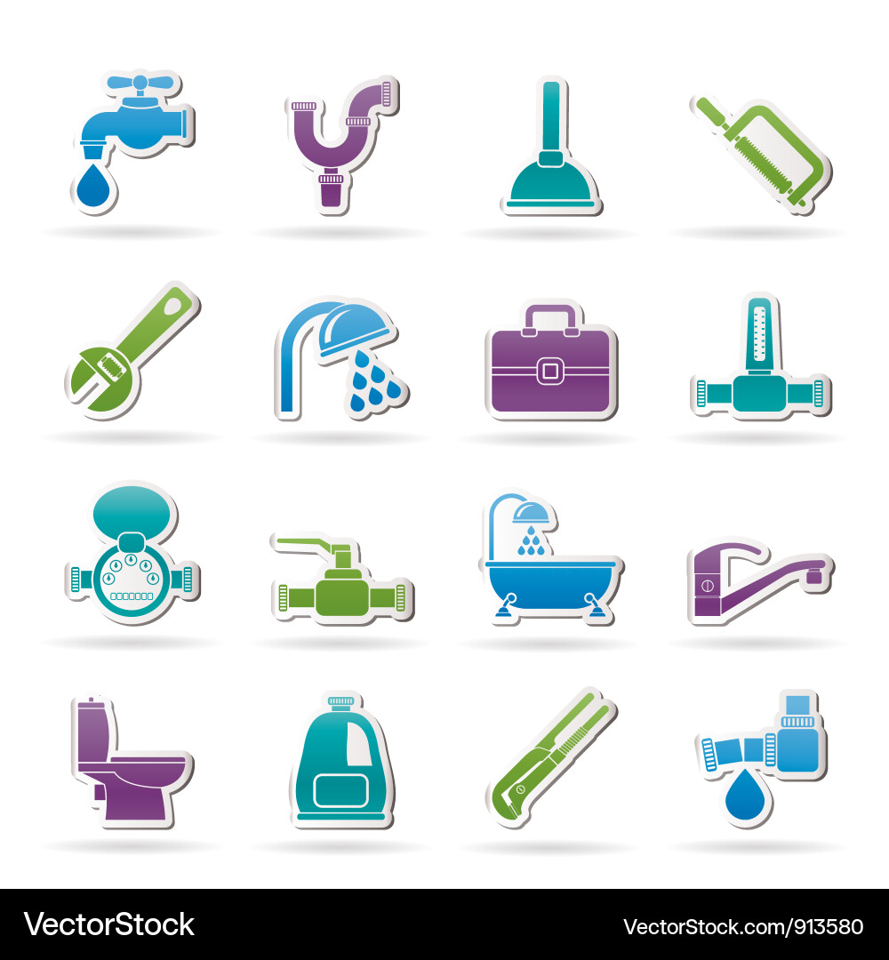 Plumbing Tools & Icons Vector Image