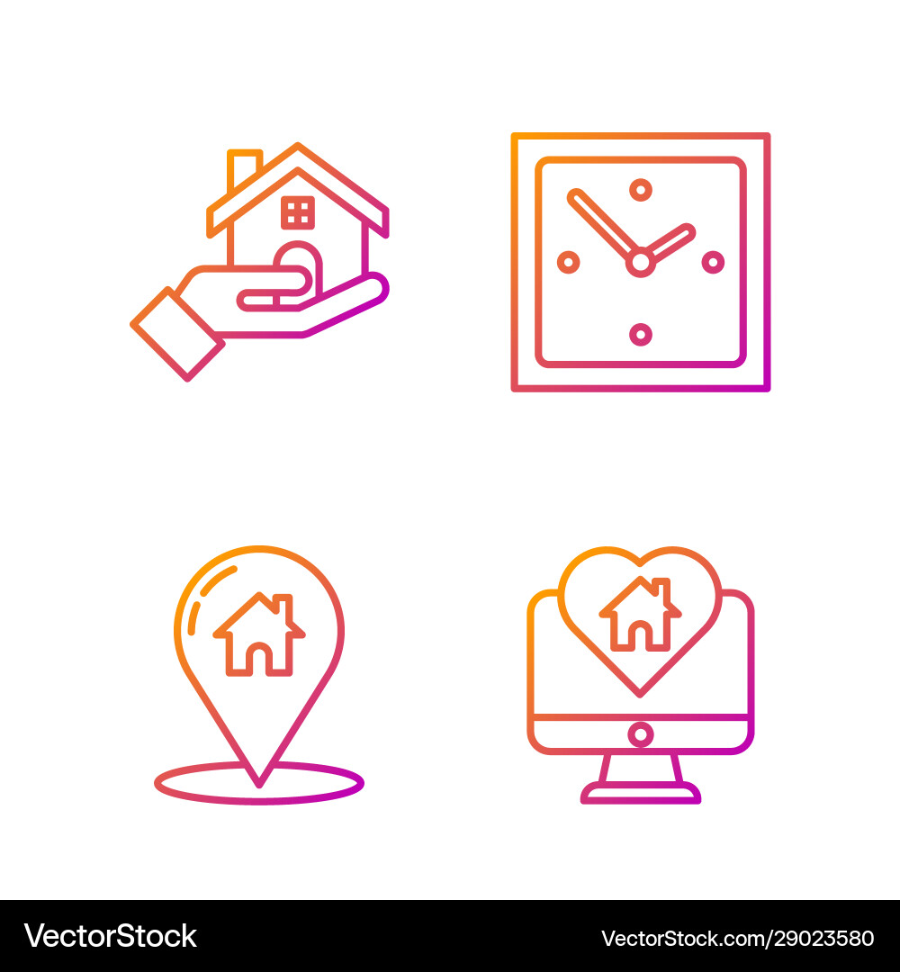 Set line monitor with house in heart shape map Set line monitor with house in heart shape map Vector Image