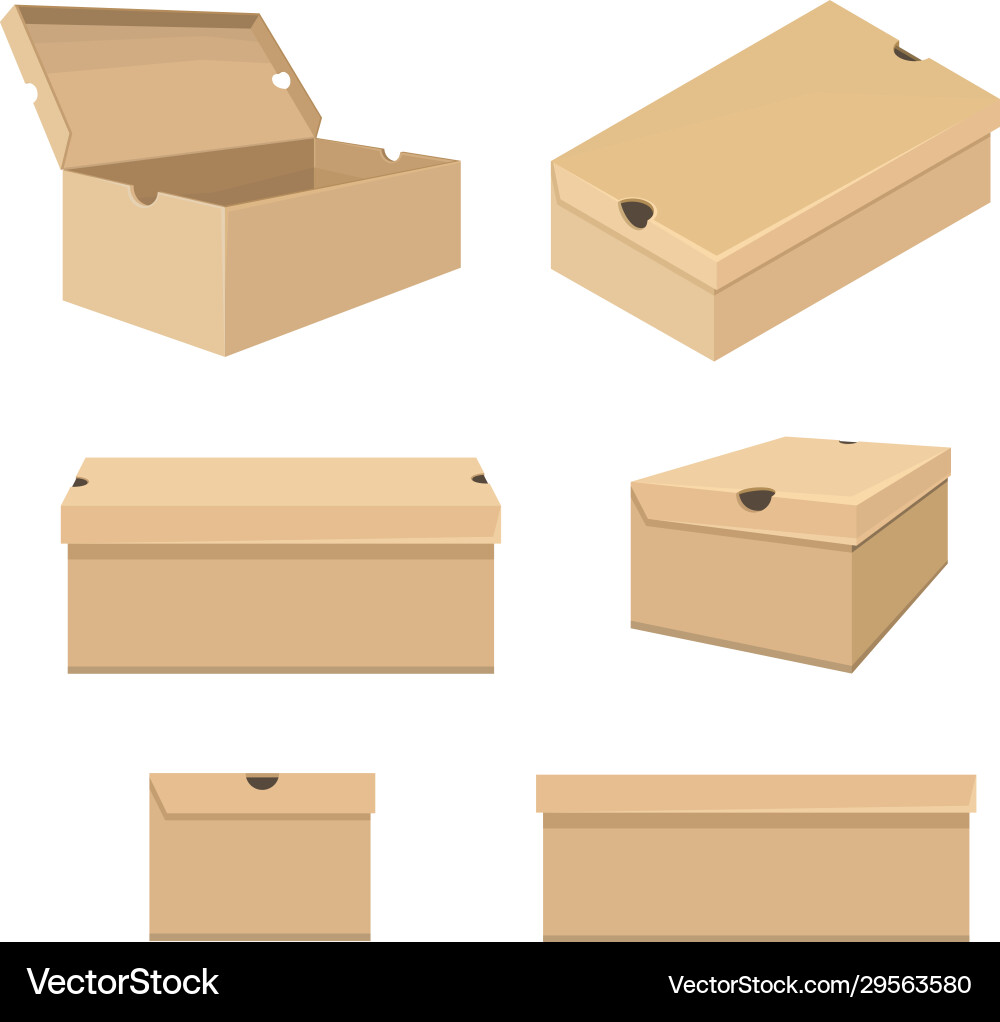 Set shoe boxes different views variations Set shoe boxes different views variations vector image